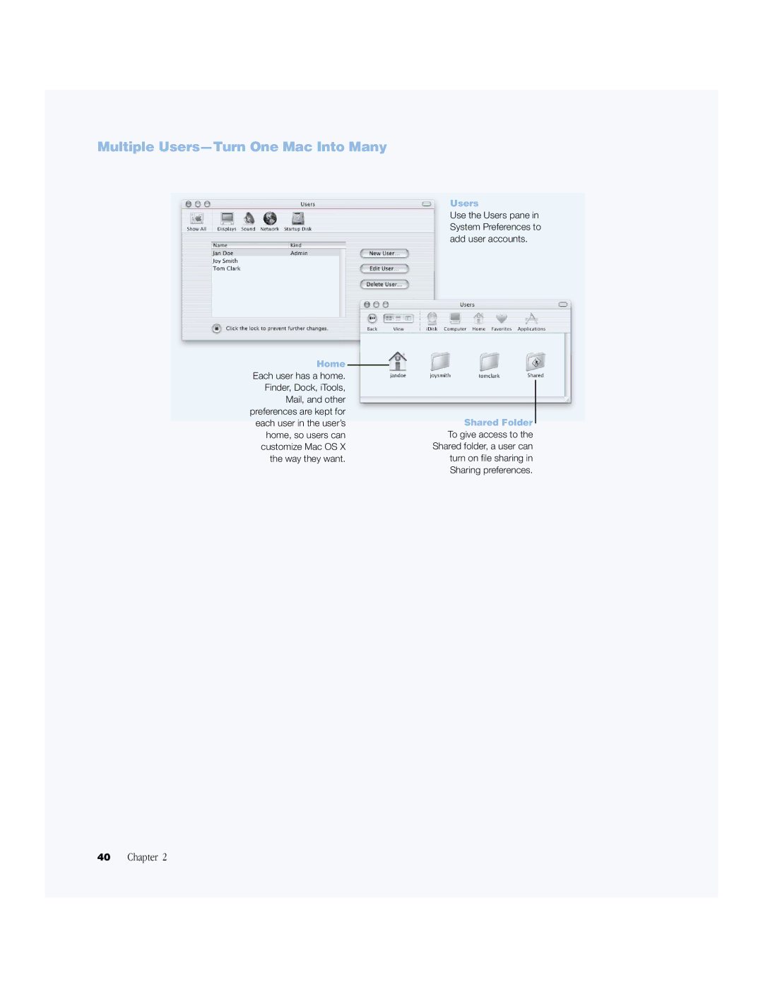 Apple BookG4 Computer manual Multiple Users-Turn One Mac Into Many, Home 