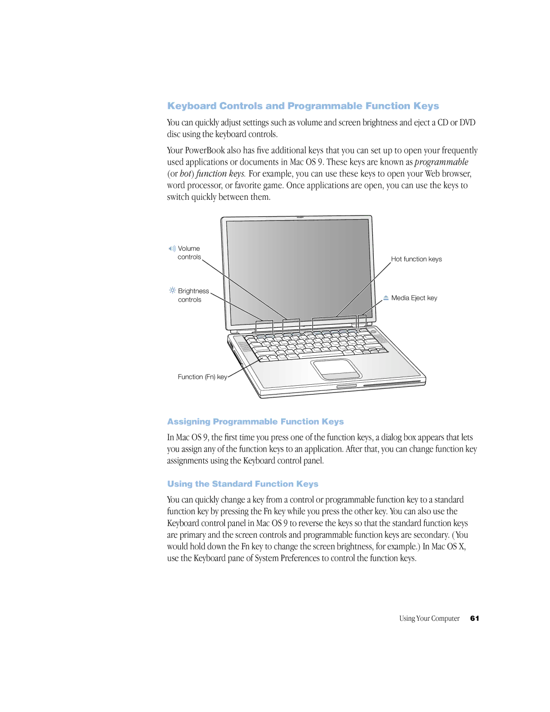 Apple BookG4 Computer manual Keyboard Controls and Programmable Function Keys, Assigning Programmable Function Keys 