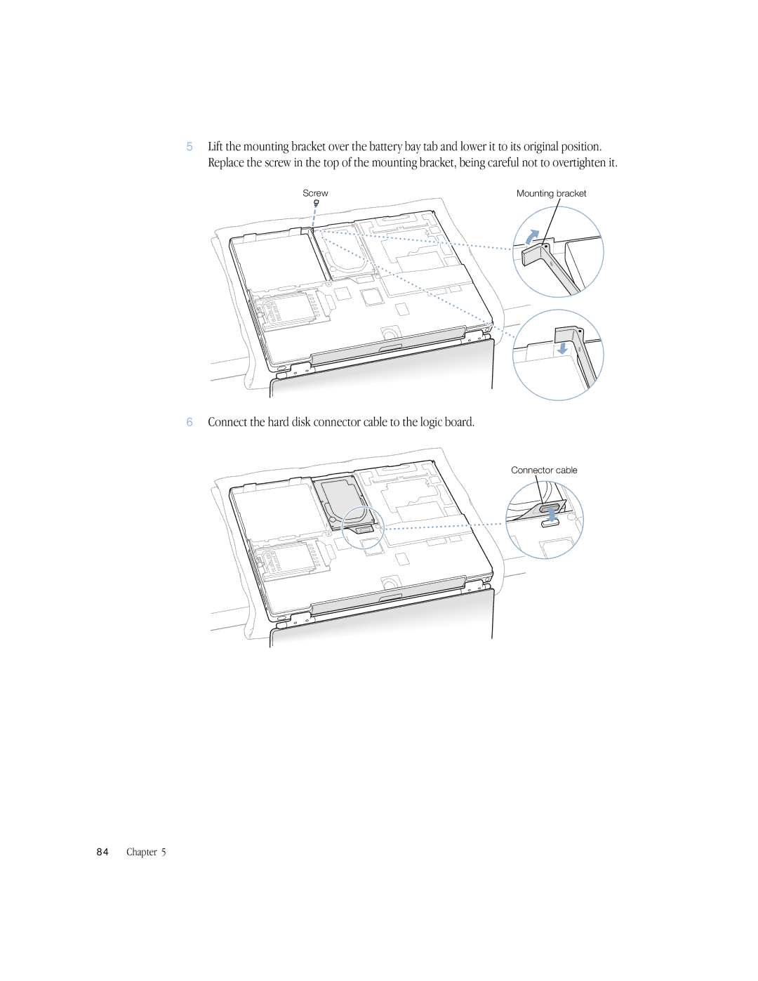 Apple BookG4 Computer manual Connect the hard disk connector cable to the logic board 