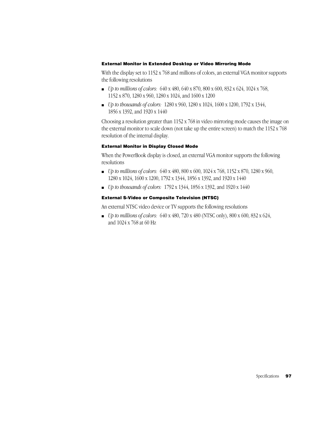 Apple BookG4 Computer manual Specifications 