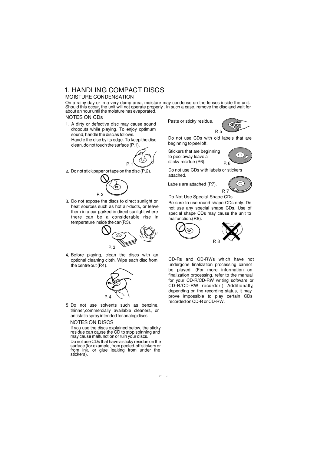 Apple BV9150 user manual Handling Compact Discs, Moisture Condensation 