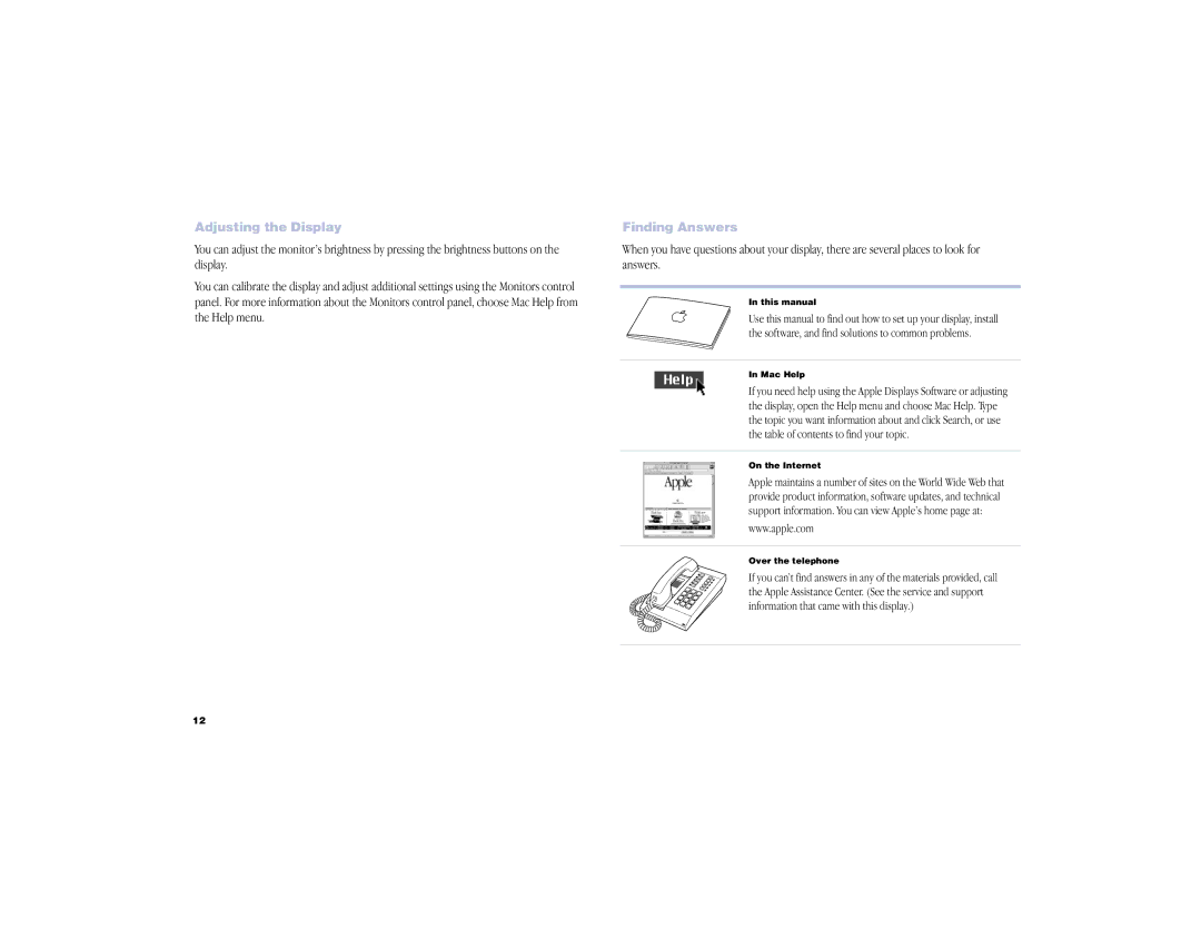 Apple Cinema Display manual Adjusting the Display, Finding Answers 