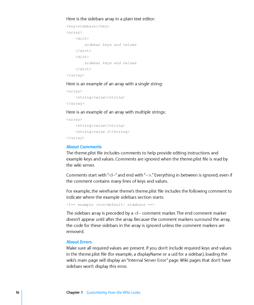 Apple Computer Hardware manual Here is the sidebars array in a plain text editor, About Comments, About Errors 