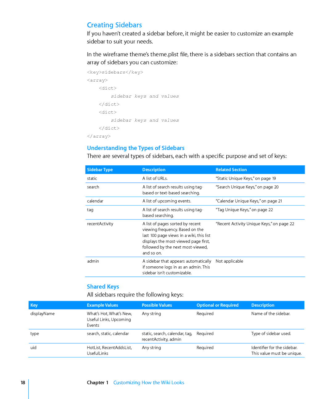 Apple Computer Hardware manual Creating Sidebars, Understanding the Types of Sidebars, Shared Keys 