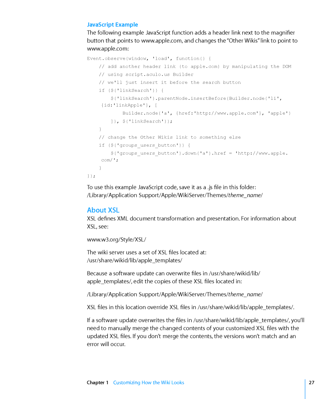 Apple Computer Hardware manual About XSL, JavaScript Example 