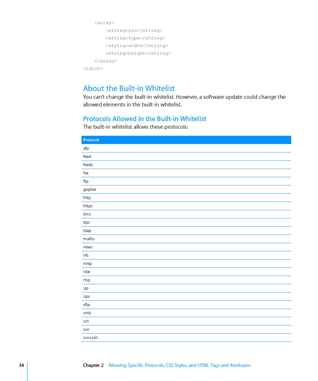 Apple Computer Hardware manual About the Built-in Whitelist, Protocols Allowed in the Built-in Whitelist 