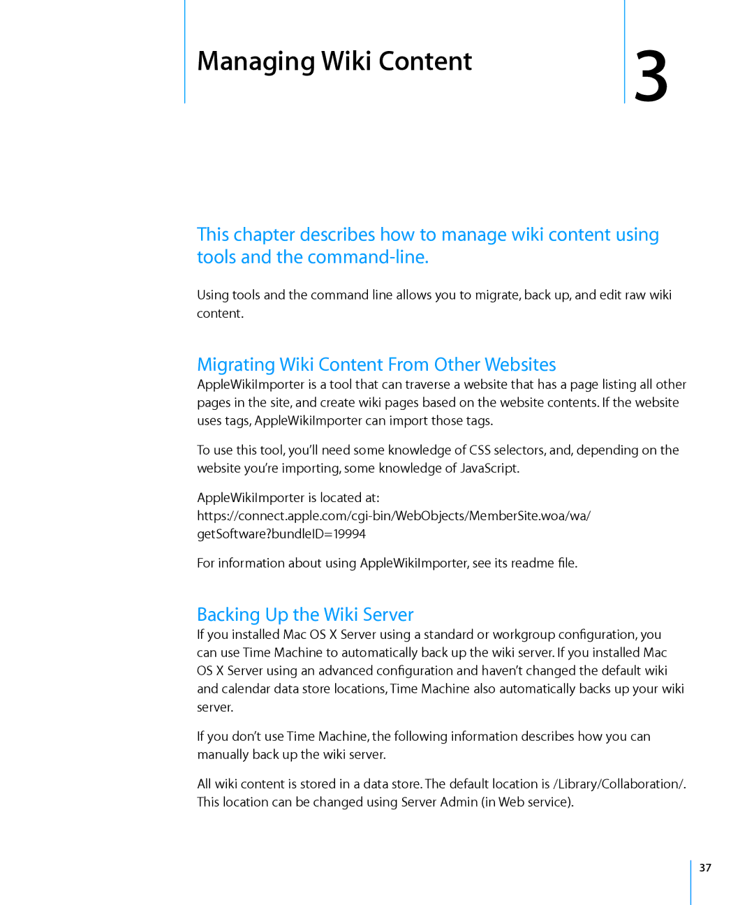 Apple Computer Hardware manual Migrating Wiki Content From Other Websites, Backing Up the Wiki Server 