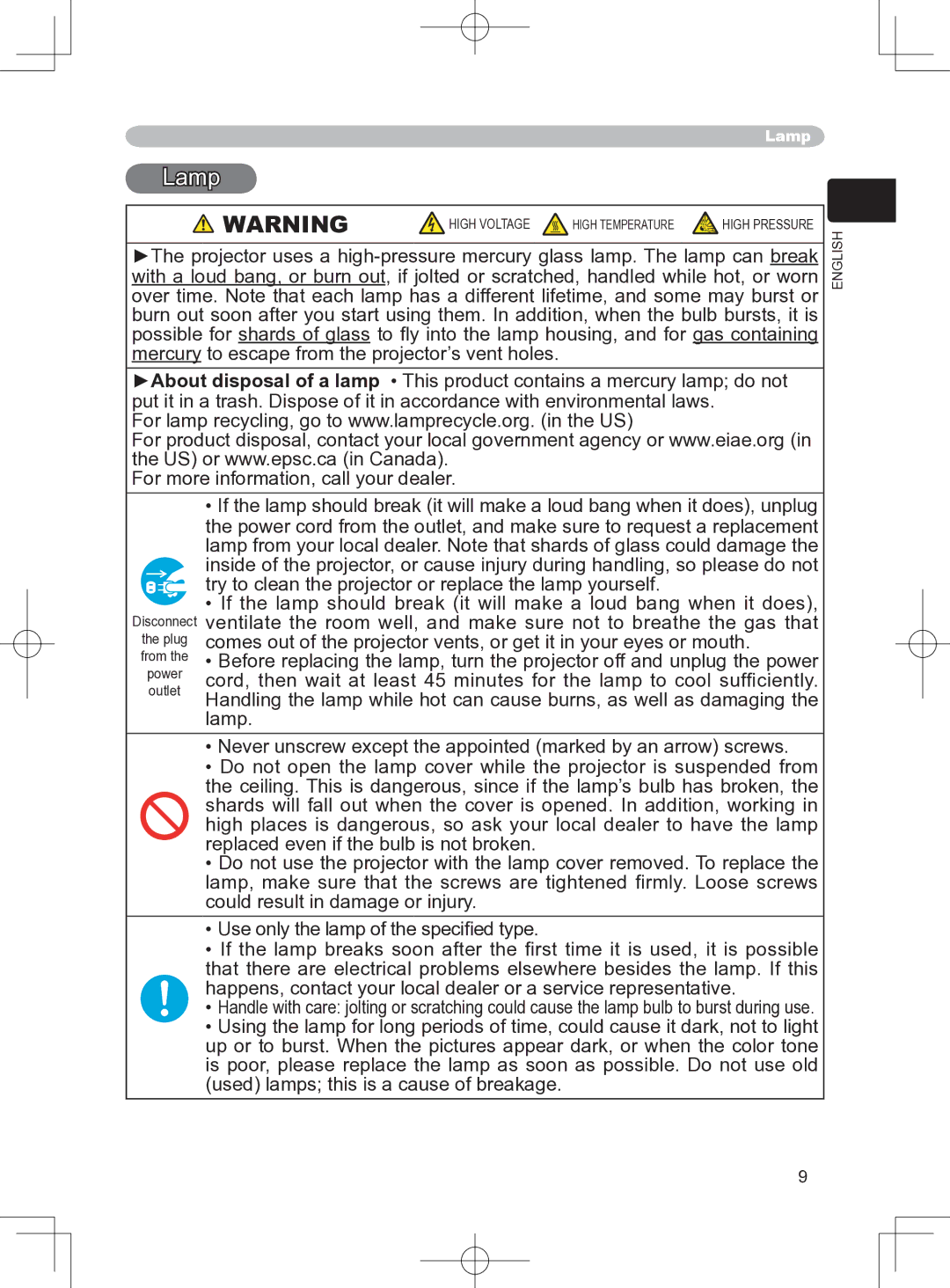 Apple CP-X250, CP-S240, CP-X255, CP-S245 user manual Lamp 