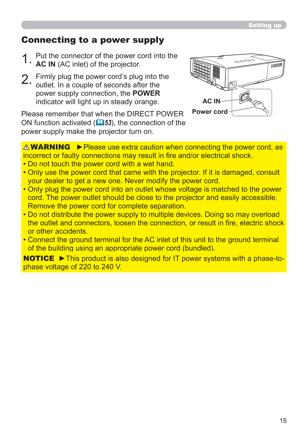 Apple CP-X2521WN, CP-X3021WN, CP-X2021WN user manual Connecting to a power supply 