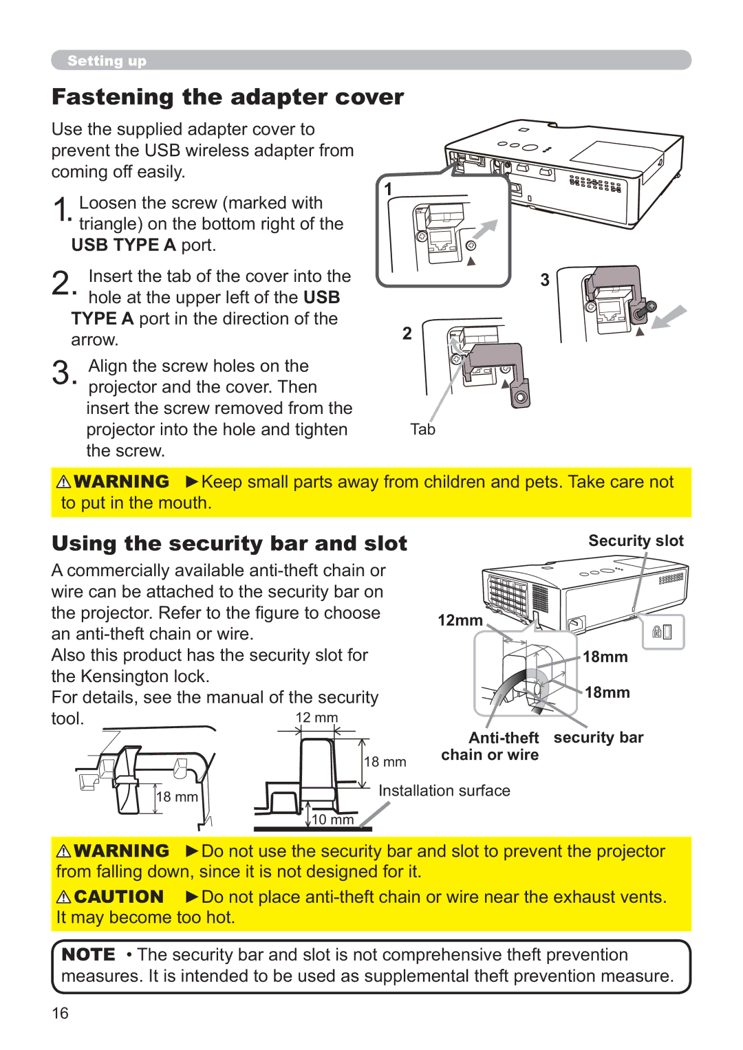 Apple CP-X3021WN, CP-X2521WN, CP-X2021WN user manual Using the security bar and slot 