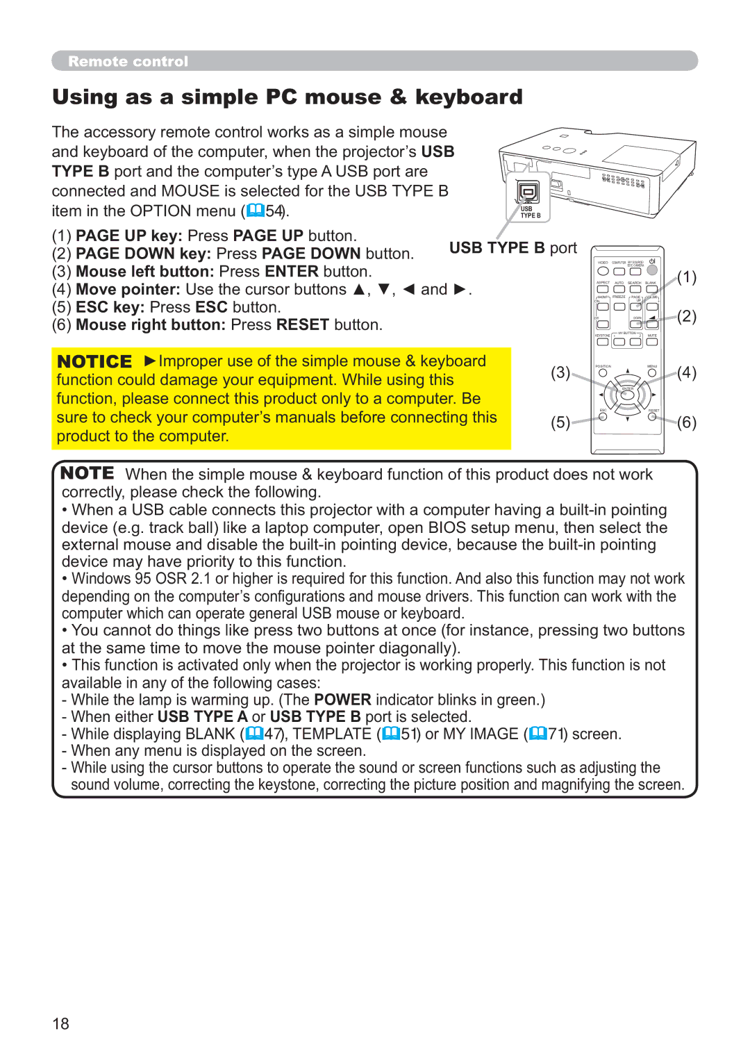 Apple CP-X2521WN, CP-X3021WN, CP-X2021WN user manual Using as a simple PC mouse & keyboard 