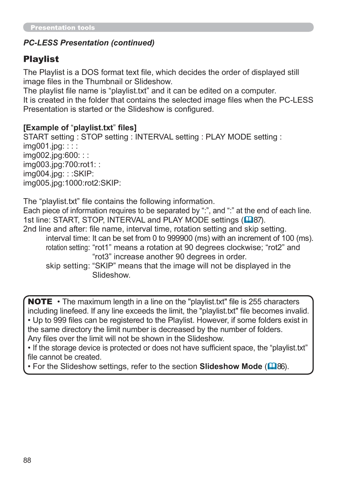 Apple CP-X3021WN, CP-X2521WN, CP-X2021WN user manual Playlist, Example of playlist.txt ﬁles 