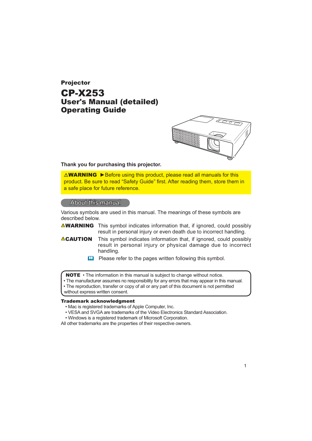 Apple CP-X253 user manual Thank you for purchasing this projector, VdihSodfhIruIxwxuhUhihuhqfh, GhvfulehgEhorz 