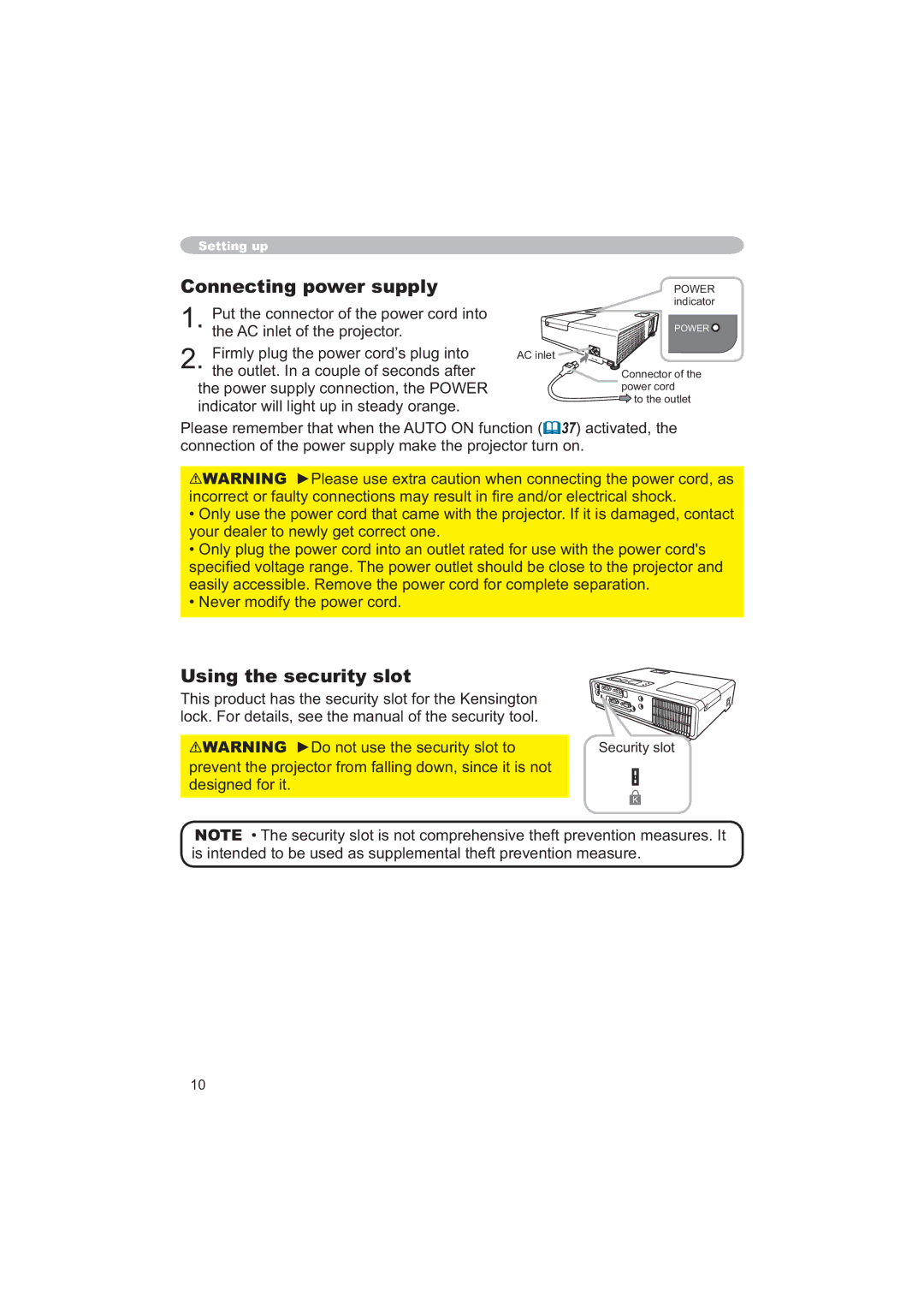 Apple CP-X253 user manual Connecting power supply, Using the security slot, GhvljqhgIruLw, 6HFXULW\VORW 