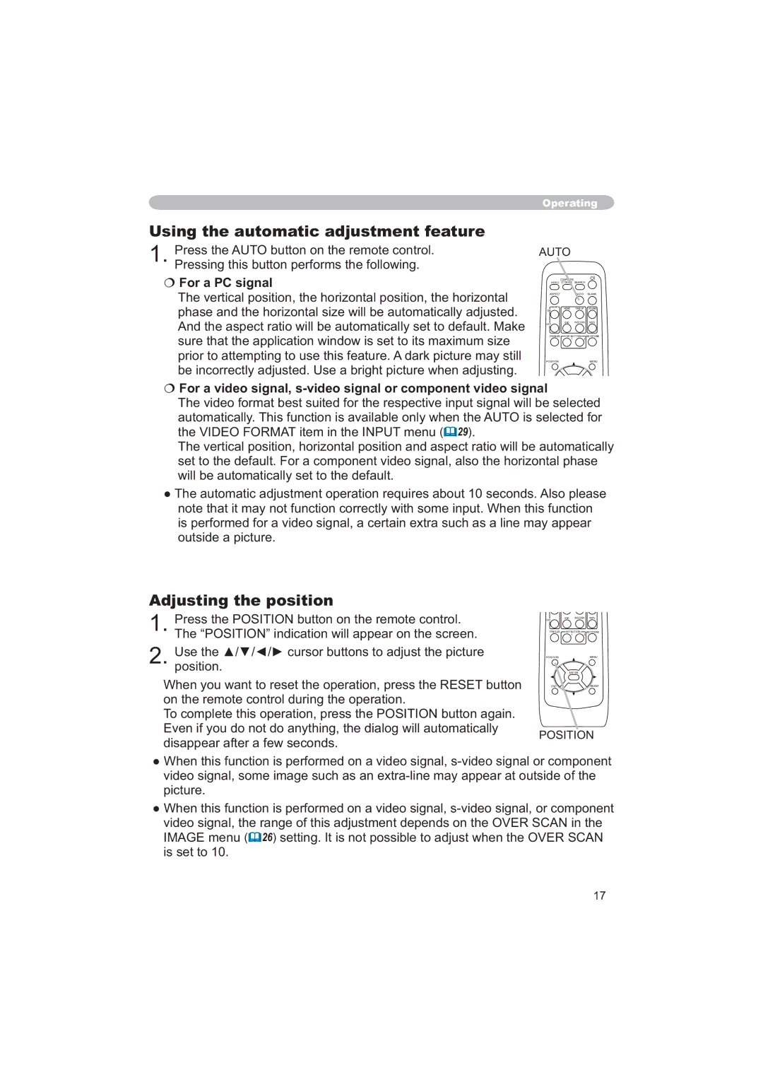 Apple CP-X253 Using the automatic adjustment feature, Adjusting the position, ZlooEhDxwrpdwlfdoo\VhwWrWkhGhidxow 