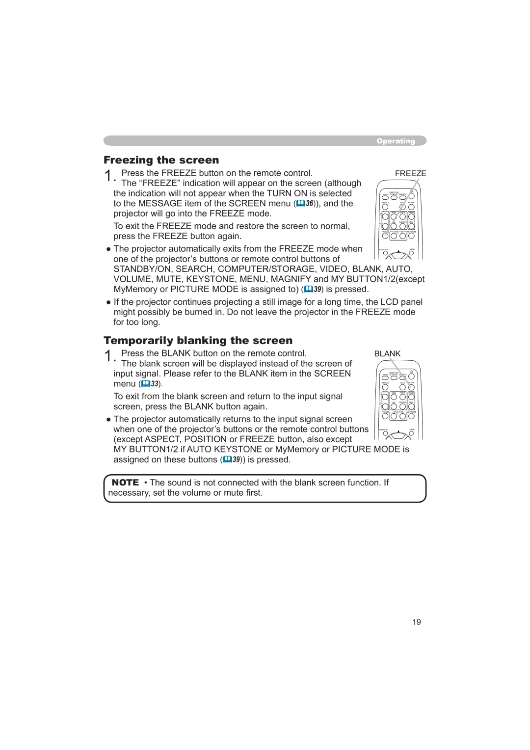 Apple CP-X253 user manual Freezing the screen, Temporarily blanking the screen 