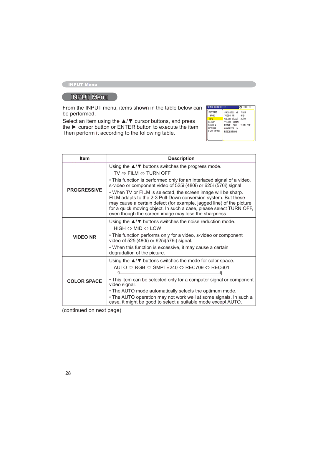 Apple CP-X253 user manual 13870HQX, EhShuiruphg, Progressive, Video NR, Color Space 