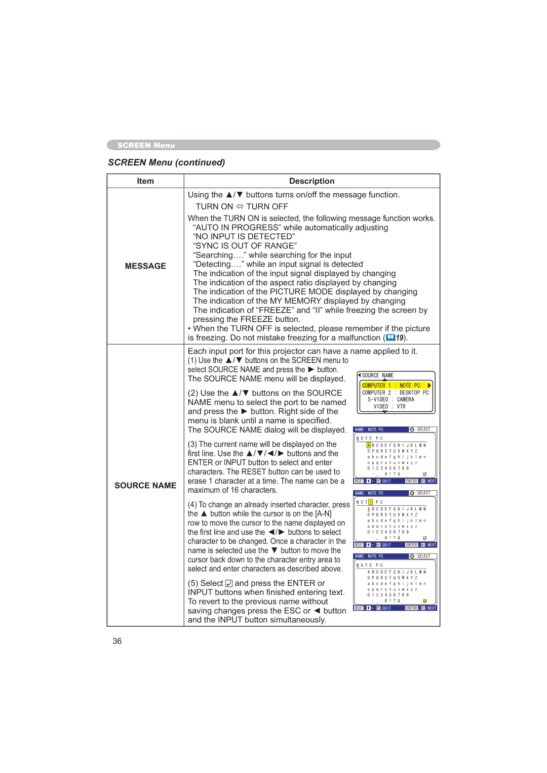 Apple CP-X253 user manual ³$872,1352*566´ZKLOHDXWRPDWLFDOO\DGMXVWLQJ, Message, SUHVVLQJWKH5=EXWWRQ, Source Name 