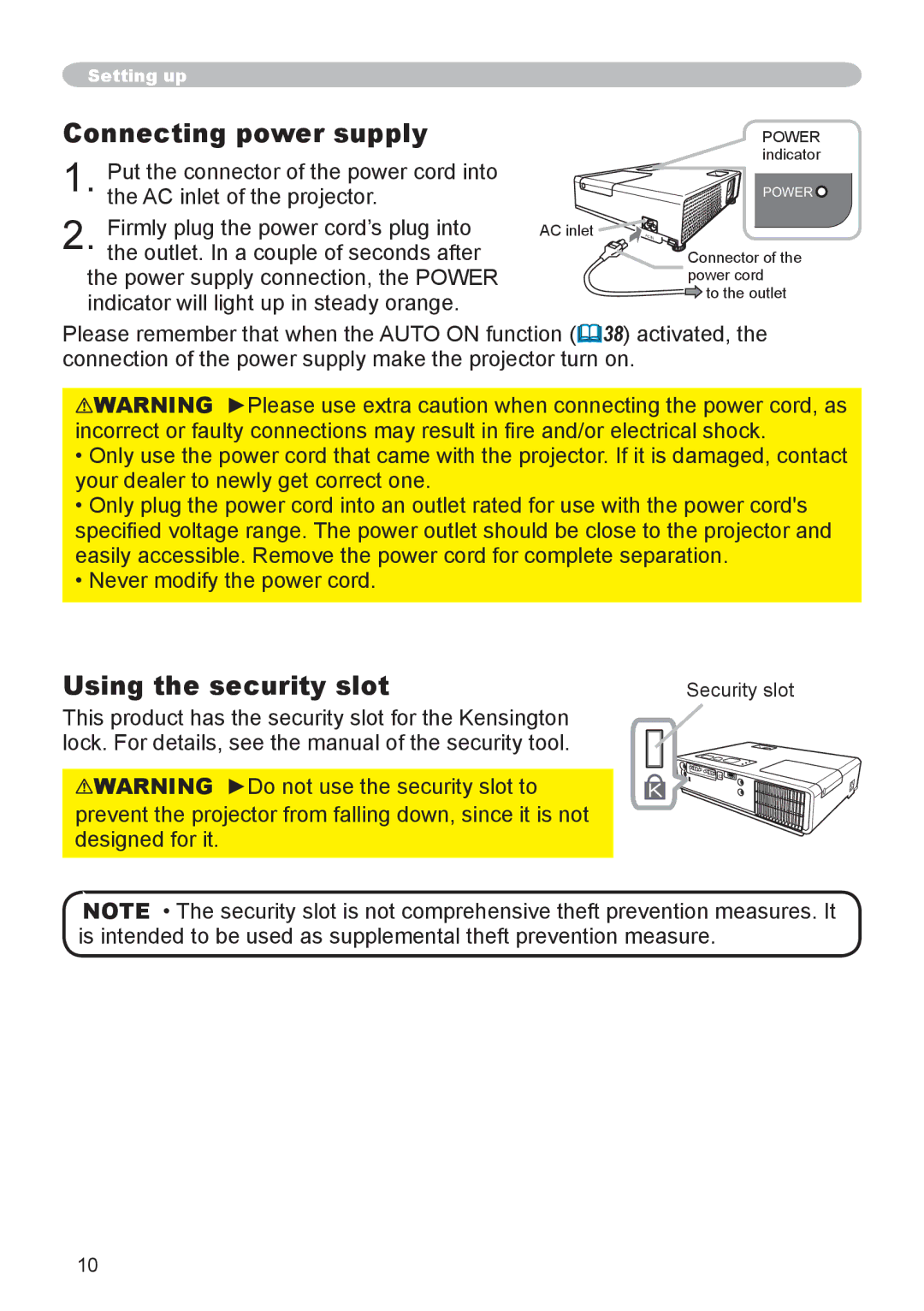 Apple CPX3 manual Connecting power supply, Using the security slot, Security slot 