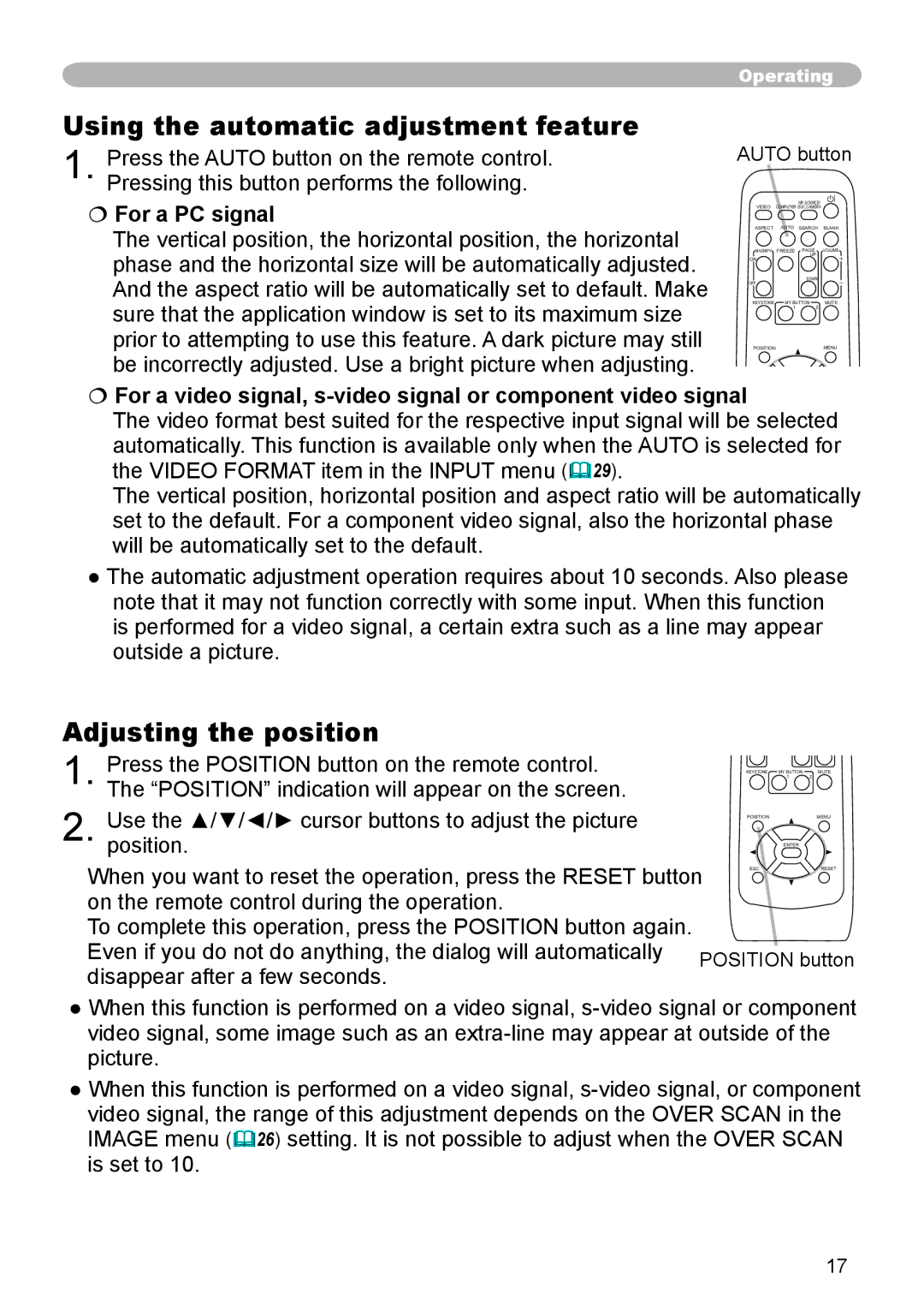 Apple CPX3 manual Using the automatic adjustment feature, Adjusting the position, Auto button 