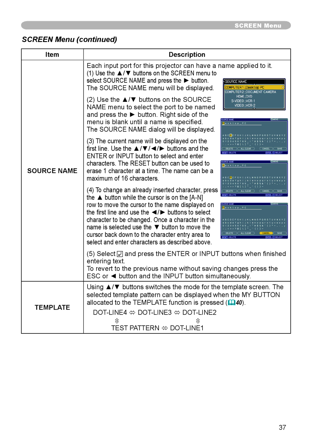 Apple CPX3 manual Allocated to the Template function is pressed , DOT-LINE4 ó DOT-LINE3 ó DOT-LINE2 