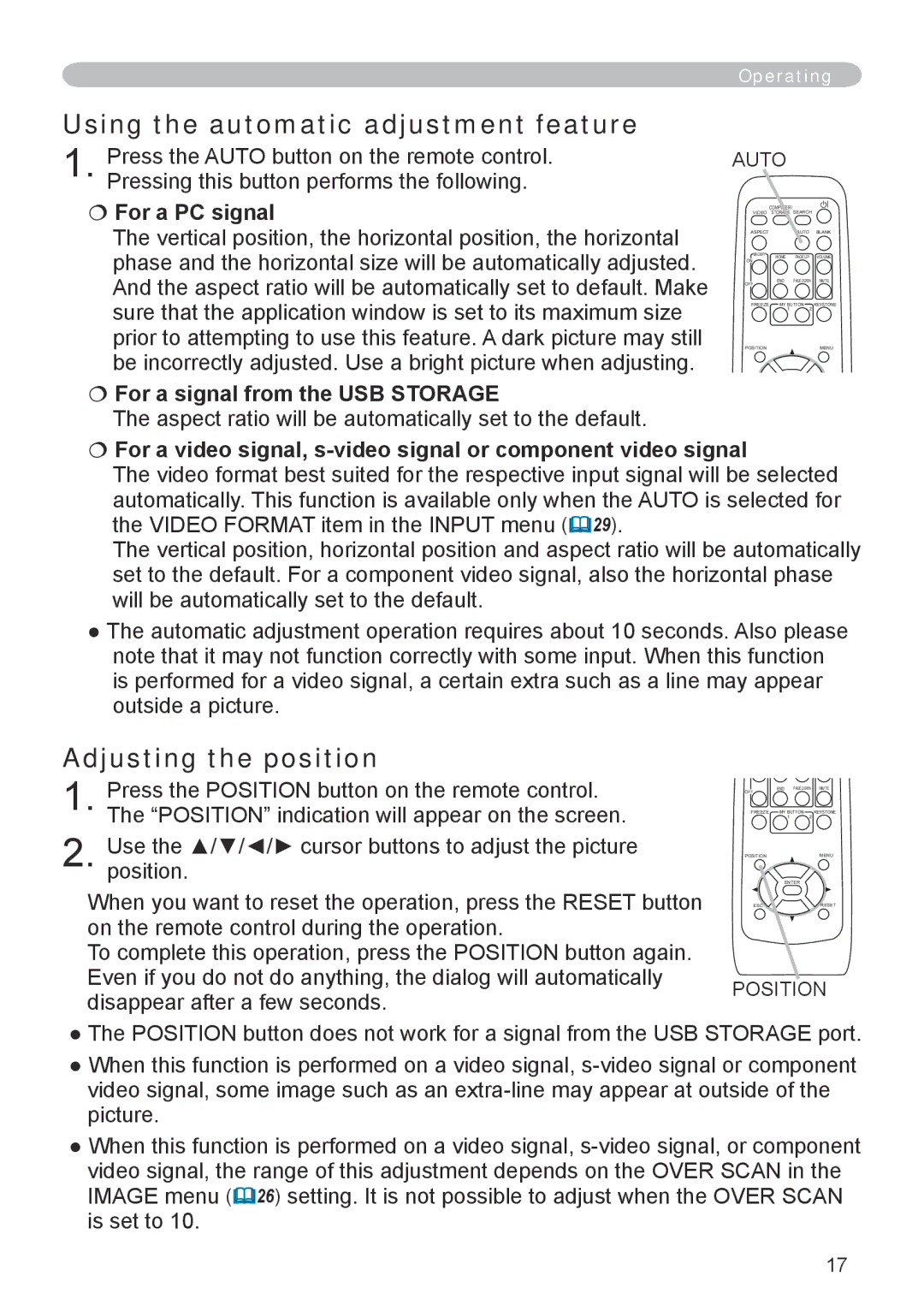 Apple CPX1, CPX5 user manual Using the automatic adjustment feature, Adjusting the position,  For a PC signal 