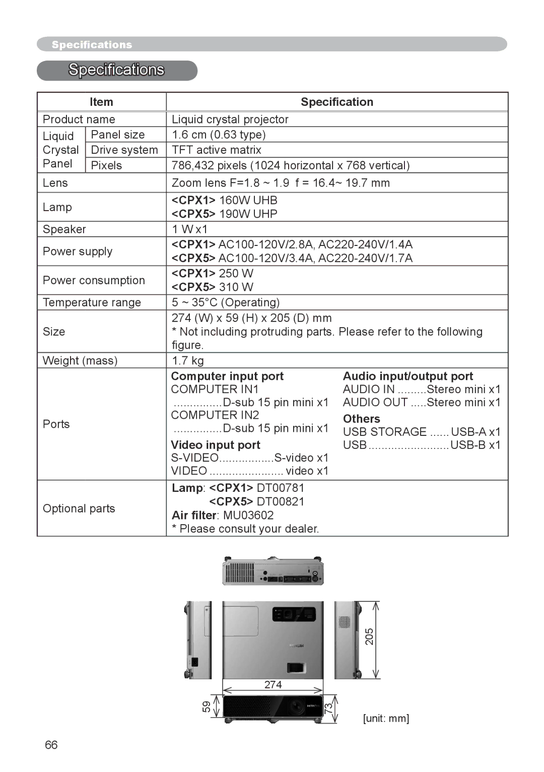 Apple CPX5, CPX1 user manual Specifications 