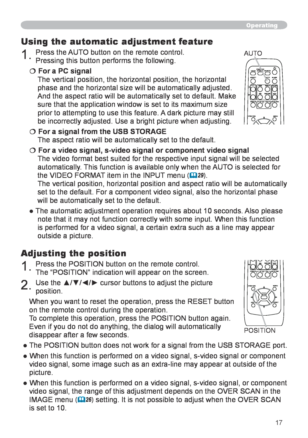 Apple CPX1, CPX5 user manual Using the automatic adjustment feature, Adjusting the position,  For a PC signal 