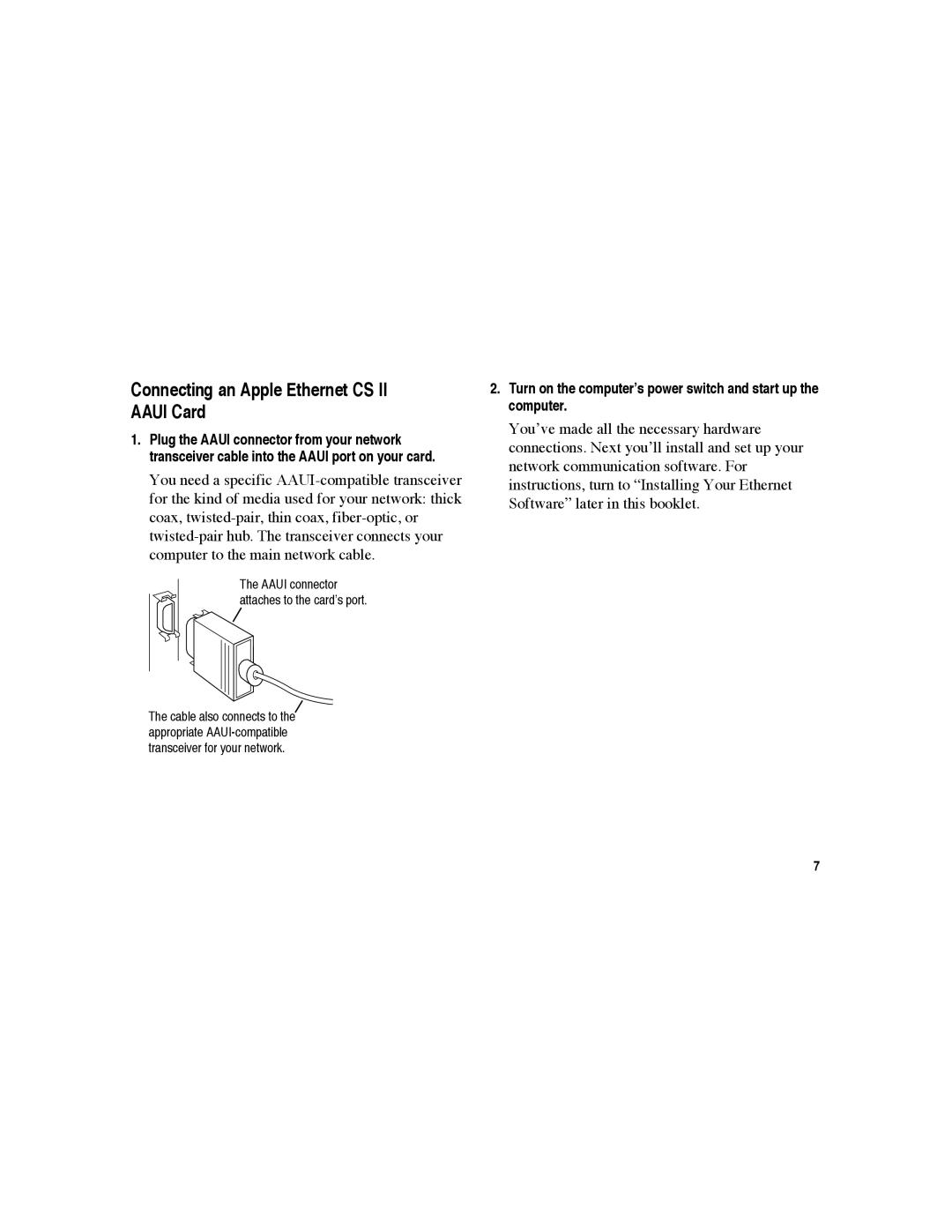 Apple warranty Connecting an Apple Ethernet CS II Aaui Card 