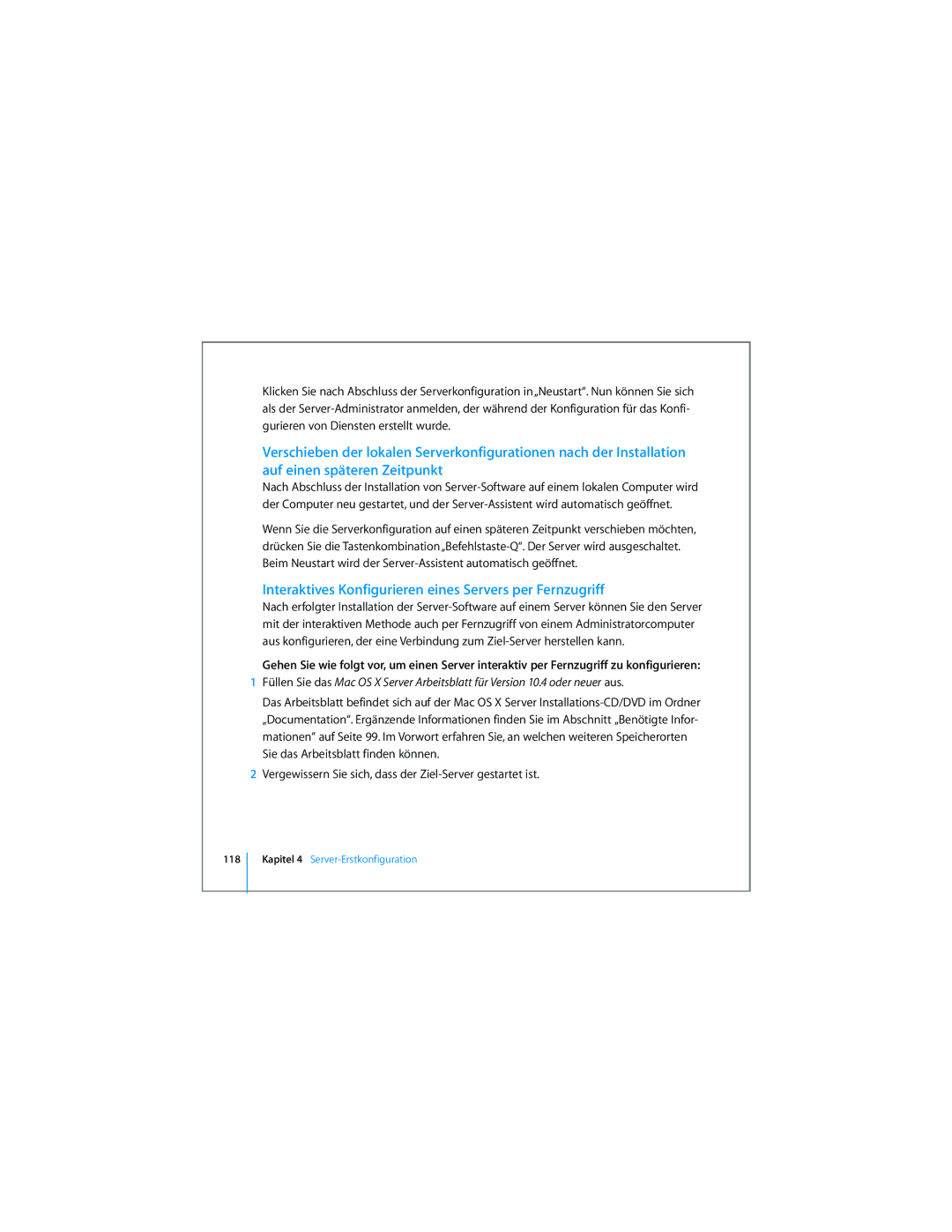 Apple D019-0740-A / 21.07.065 manual Interaktives Konfigurieren eines Servers per Fernzugriff, 118 