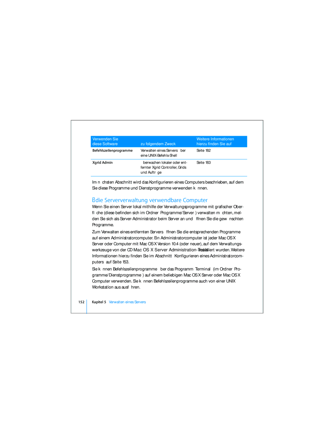 Apple D019-0740-A / 21.07.065 manual Für die Serververwaltung verwendbare Computer, Befehlszeilenprogramme, Xgrid Admin 