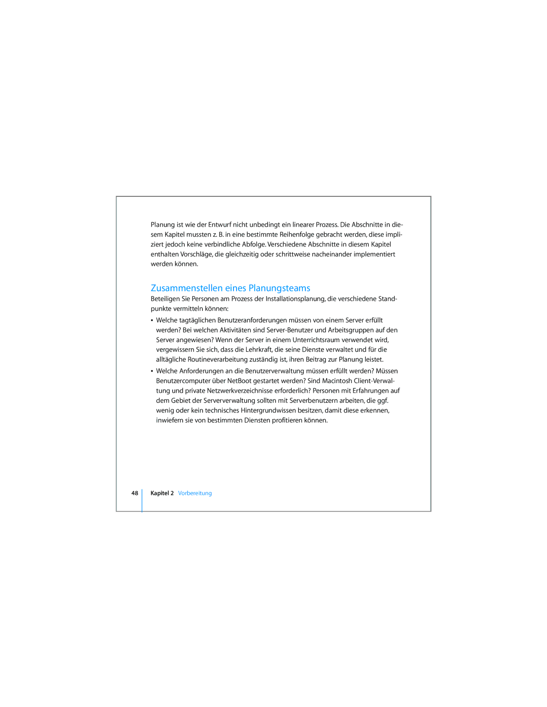 Apple D019-0740-A / 21.07.065 manual Zusammenstellen eines Planungsteams, Kapitel 2 Vorbereitung 