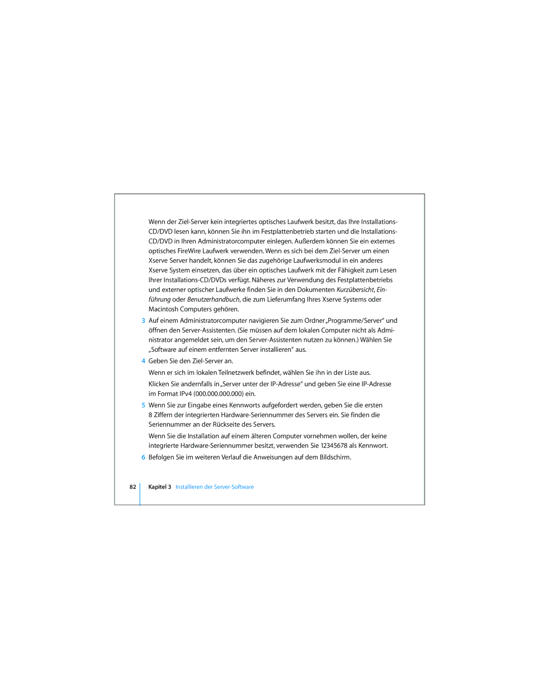 Apple D019-0740-A / 21.07.065 manual Kapitel 3 Installieren der Server-Software 