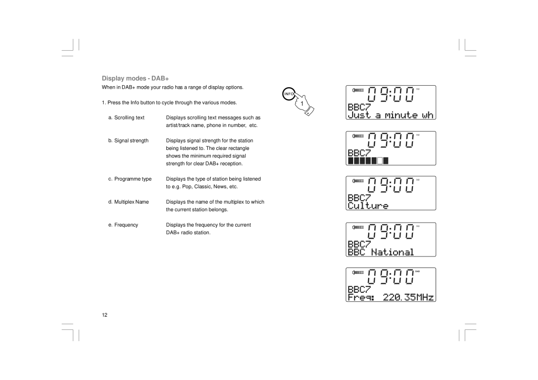 Apple DDR-43+ manual Display modes DAB+ 