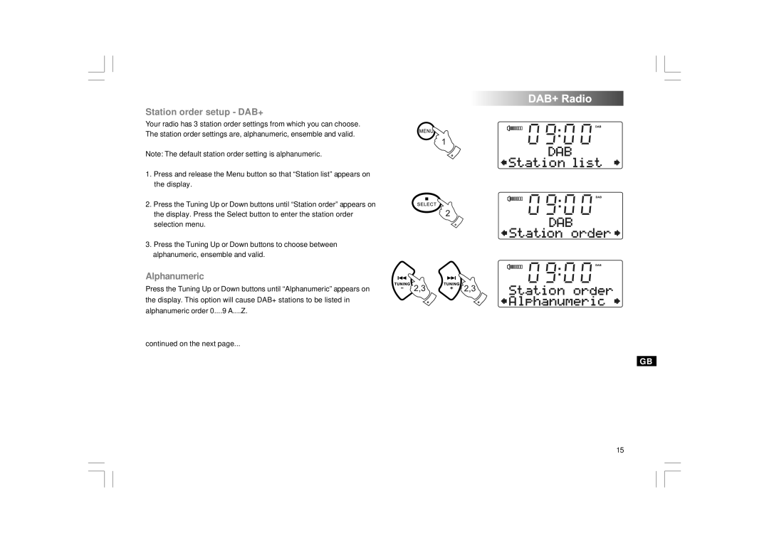 Apple DDR-43+ manual Station order setup DAB+, Alphanumeric 