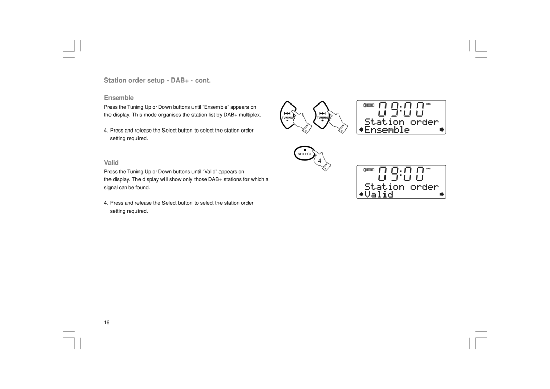 Apple DDR-43+ manual Station order setup DAB+ Ensemble, Valid 