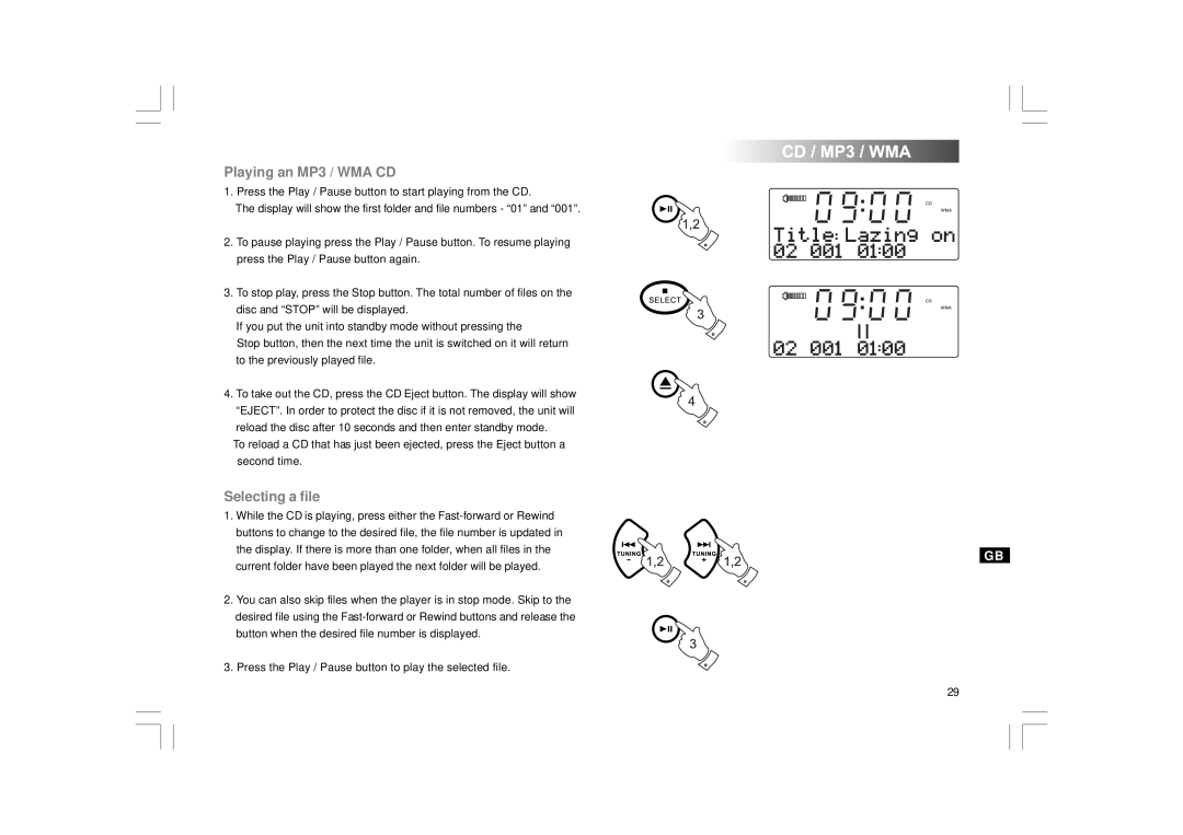 Apple DDR-43+ manual Playing an MP3 / WMA CD, Selecting a file 