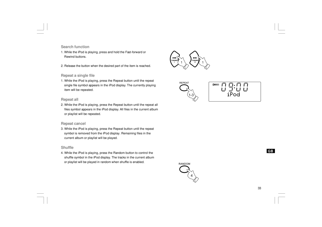 Apple DDR-43+ manual Repeat a single file, Repeat all, Repeat cancel, Shuffle 