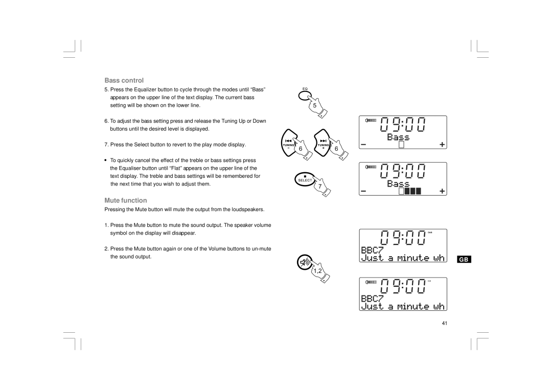 Apple DDR-43+ manual Bass control, Mute function 