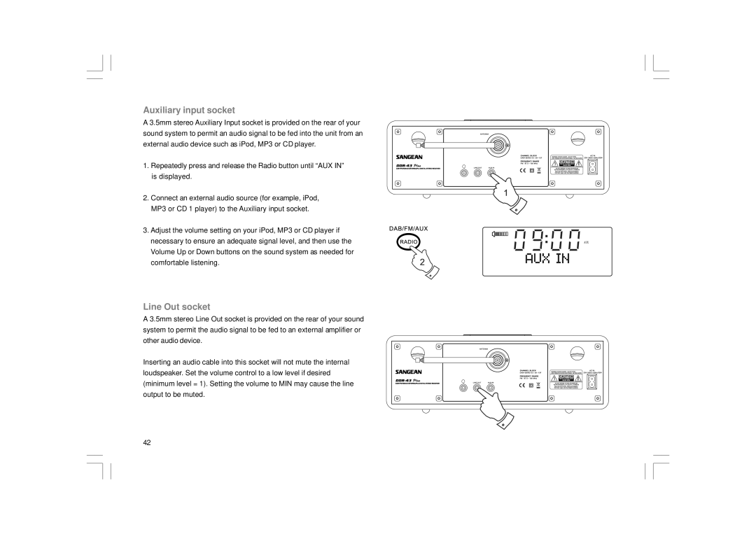 Apple DDR-43+ manual Auxiliary input socket, Line Out socket 