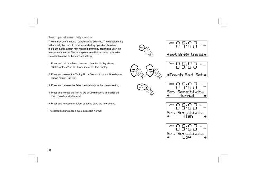 Apple DDR-43+ manual Touch panel sensitivity control 