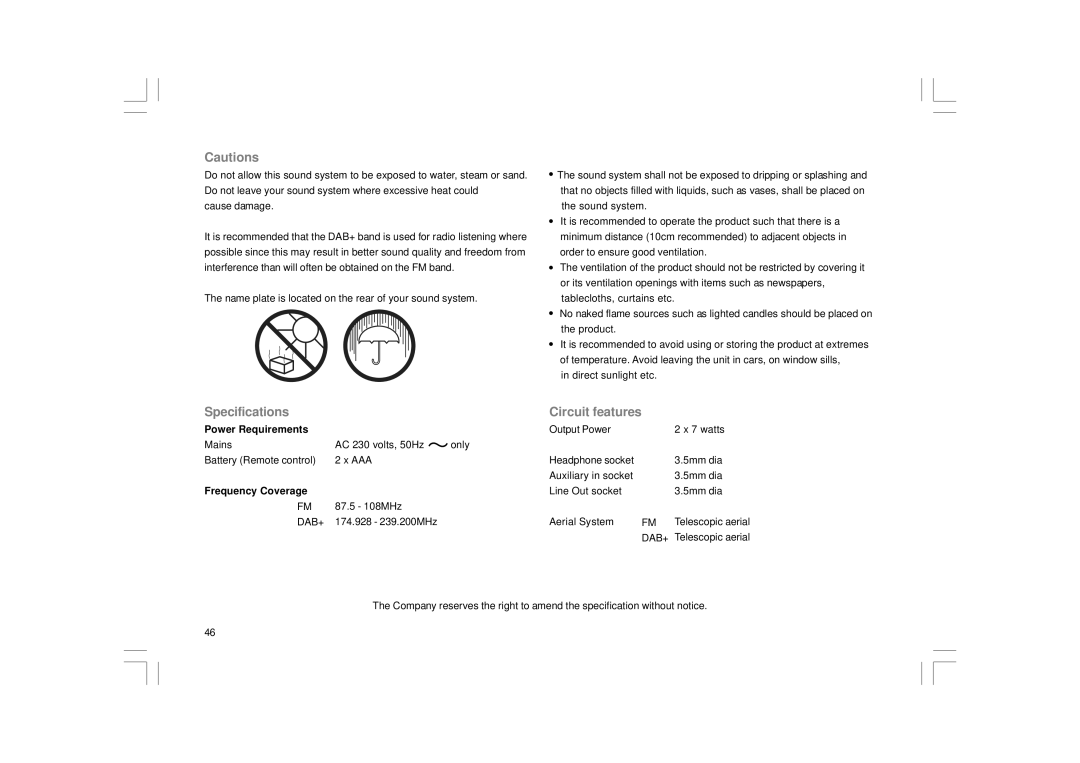 Apple DDR-43+ manual Specifications Circuit features, Power Requirements 