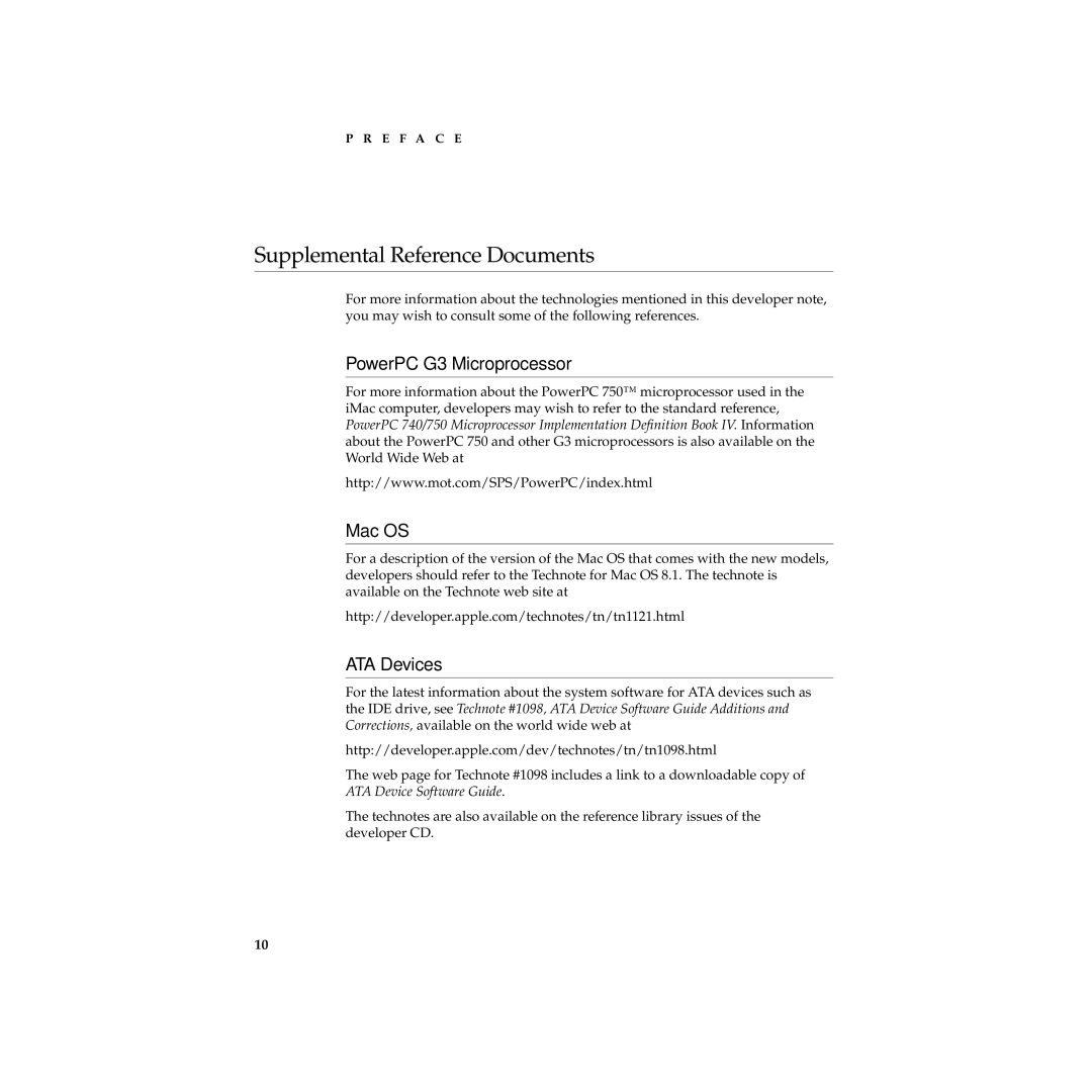 Apple Desktop Computer manual Supplemental Reference Documents, PowerPC G3 Microprocessor, Mac OS, ATA Devices 