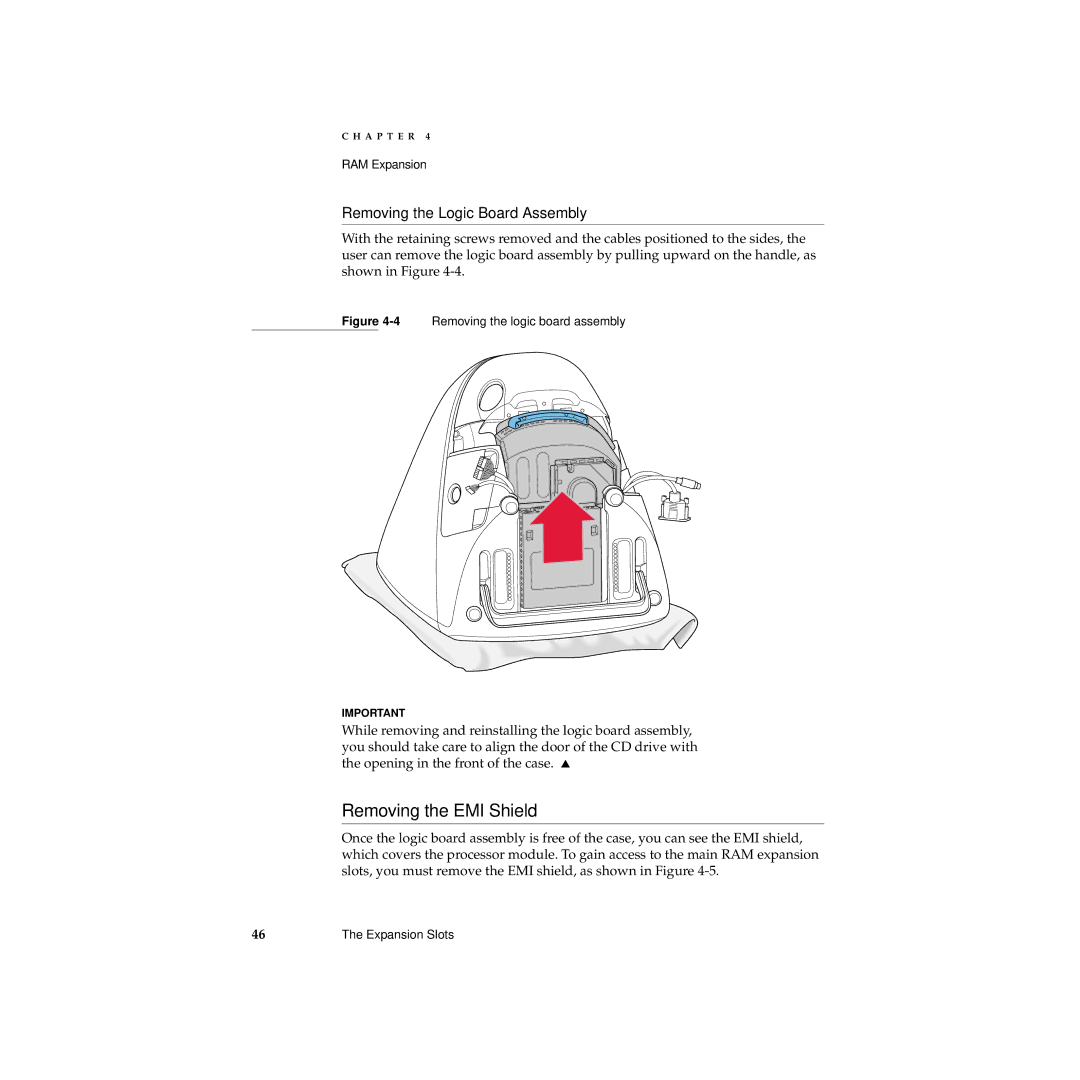 Apple Desktop Computer manual Removing the EMI Shield, Removing the Logic Board Assembly 