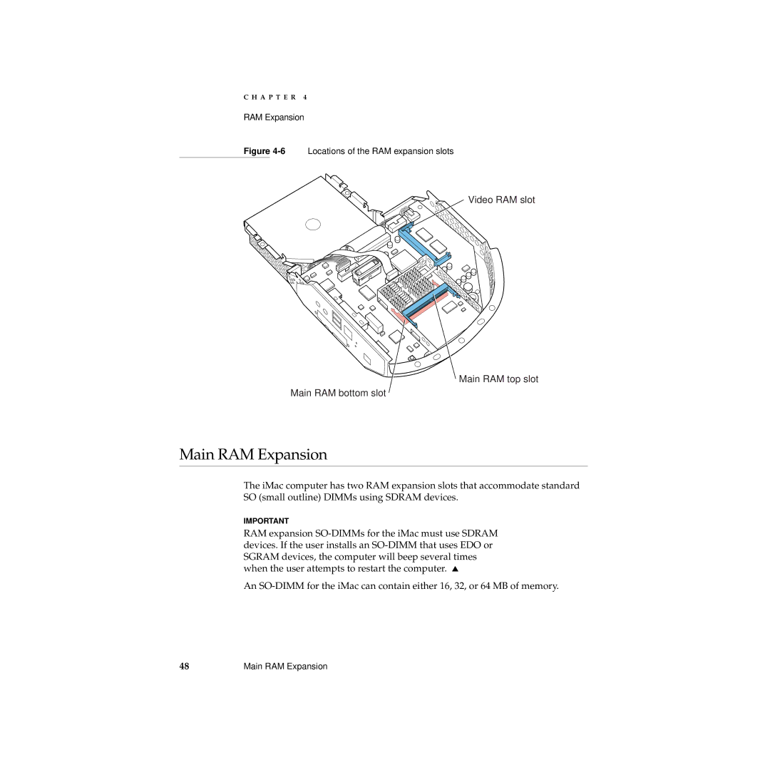 Apple Desktop Computer manual Main RAM Expansion, 6Locations of the RAM expansion slots 