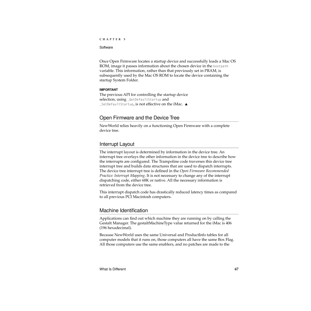 Apple Desktop Computer manual Open Firmware and the Device Tree, Interrupt Layout, Machine Identiﬁcation 
