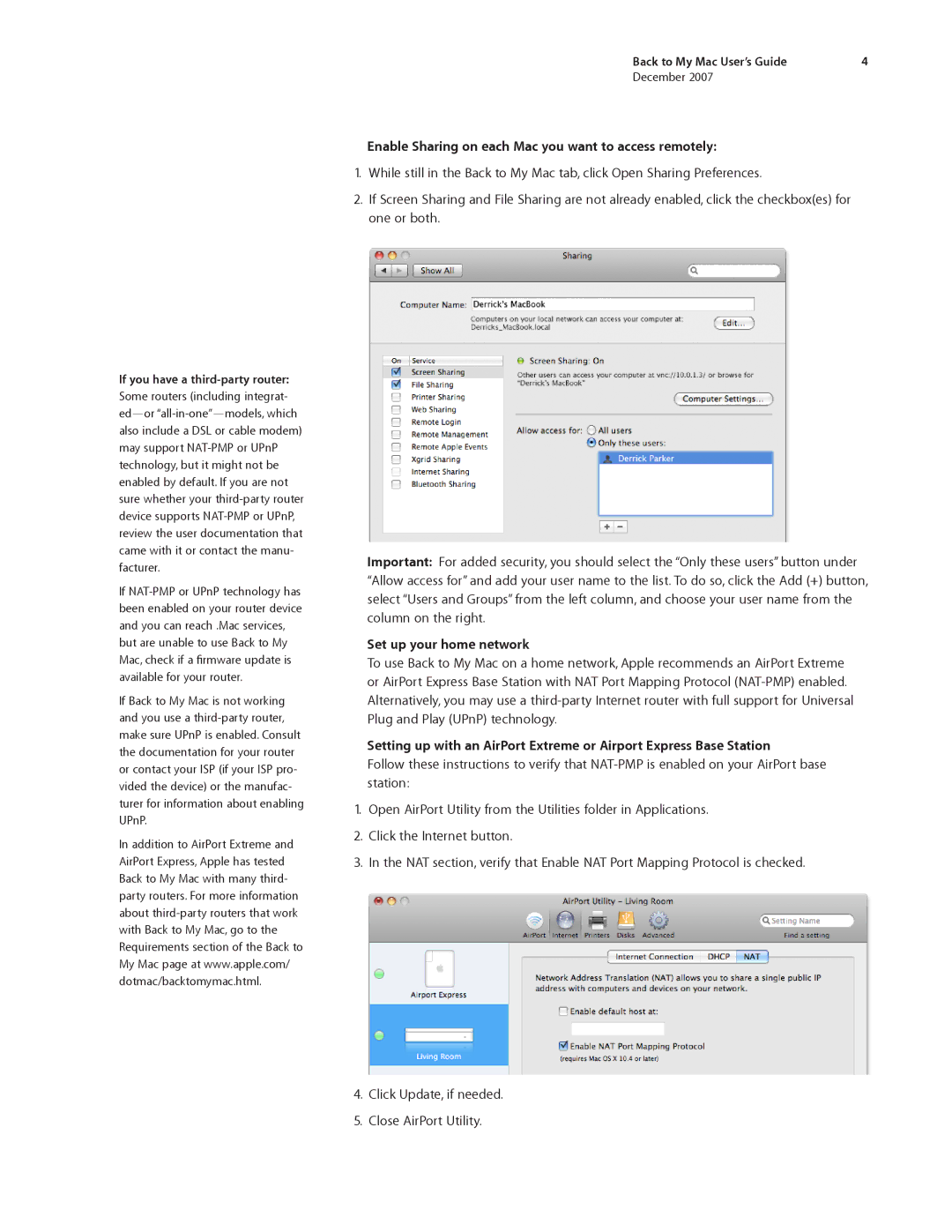 Apple Desktop PC manual Enable Sharing on each Mac you want to access remotely, Set up your home network 