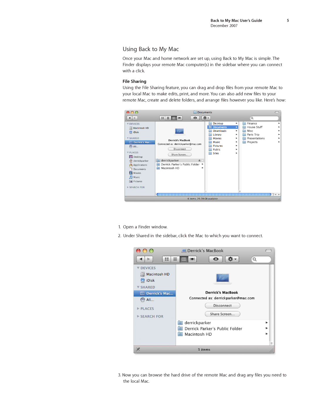 Apple Desktop PC manual Using Back to My Mac, File Sharing 