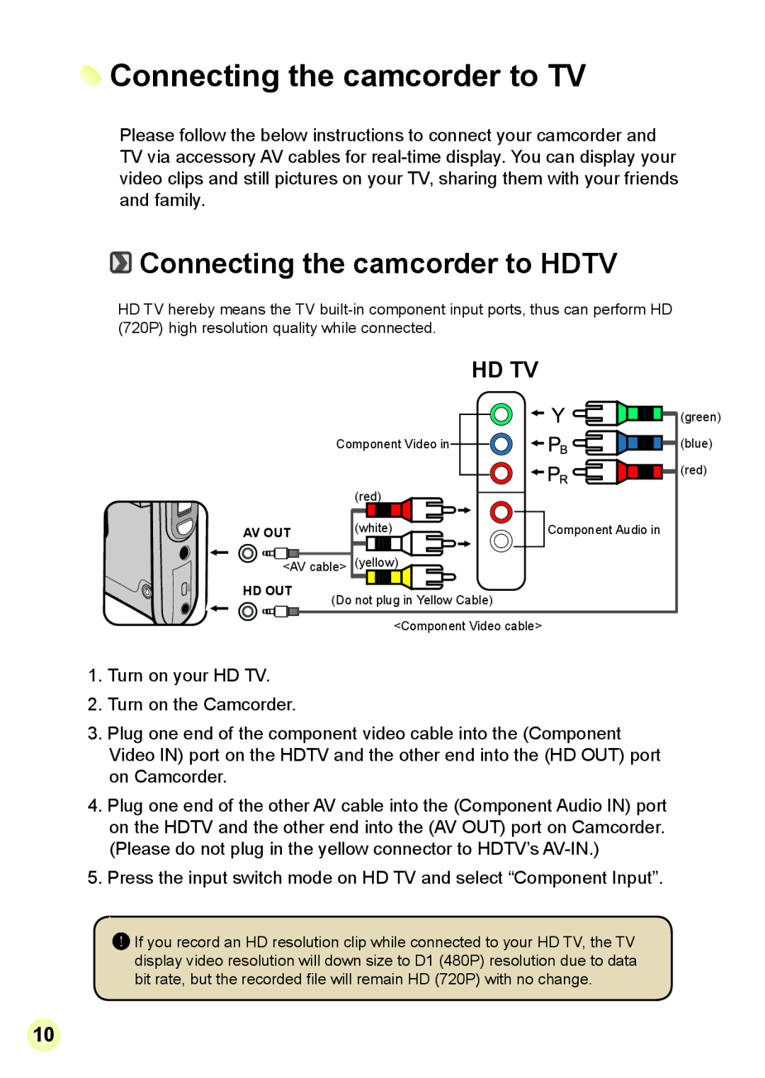 Apple DIGITAL CAMCORDER manual Connecting the camcorder to TV, Connecting the camcorder to Hdtv 