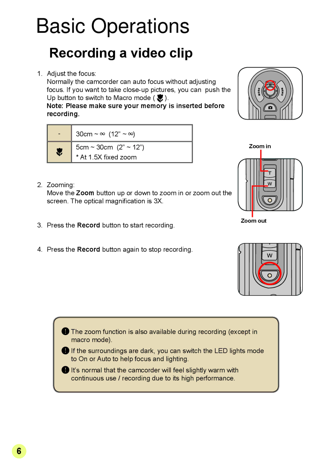 Apple DIGITAL CAMCORDER manual Recording a video clip, Zoom Zoom out 